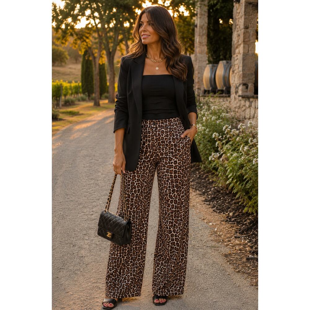 Anne Klein Leopard Print Bootcut Pants Size 6 NWT Mid Rise Stretch Animal Print - Picture 13 of 13